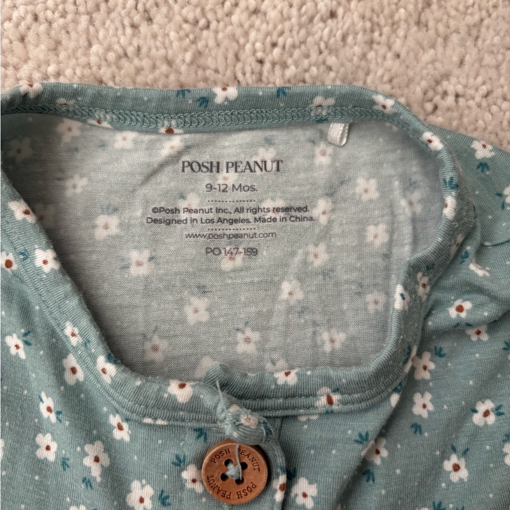 Posh Peanut Teal Floral Kids Long Sleeve Romper - Picture 5 of 11